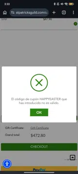 St. Patricks Guild coupon verification screenshot