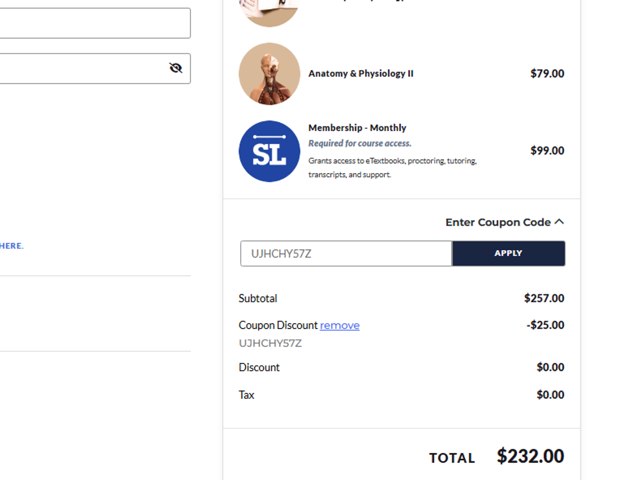 StraighterLine checkout page showing StraighterLine promo code box | Screenshot taken by SimplyCodes community member on Sep 3, 2025