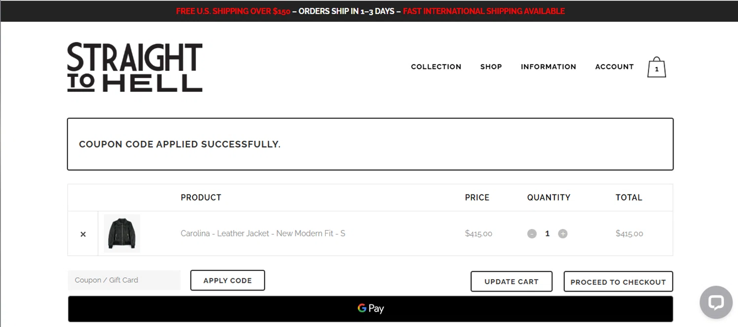 Straight To Hell coupon code screenshot showing code WELCOME10 applied at Straight To Hell checkout page. Uploaded by SimplyCodes community member armalissolorzano1 on Jan 31, 2026