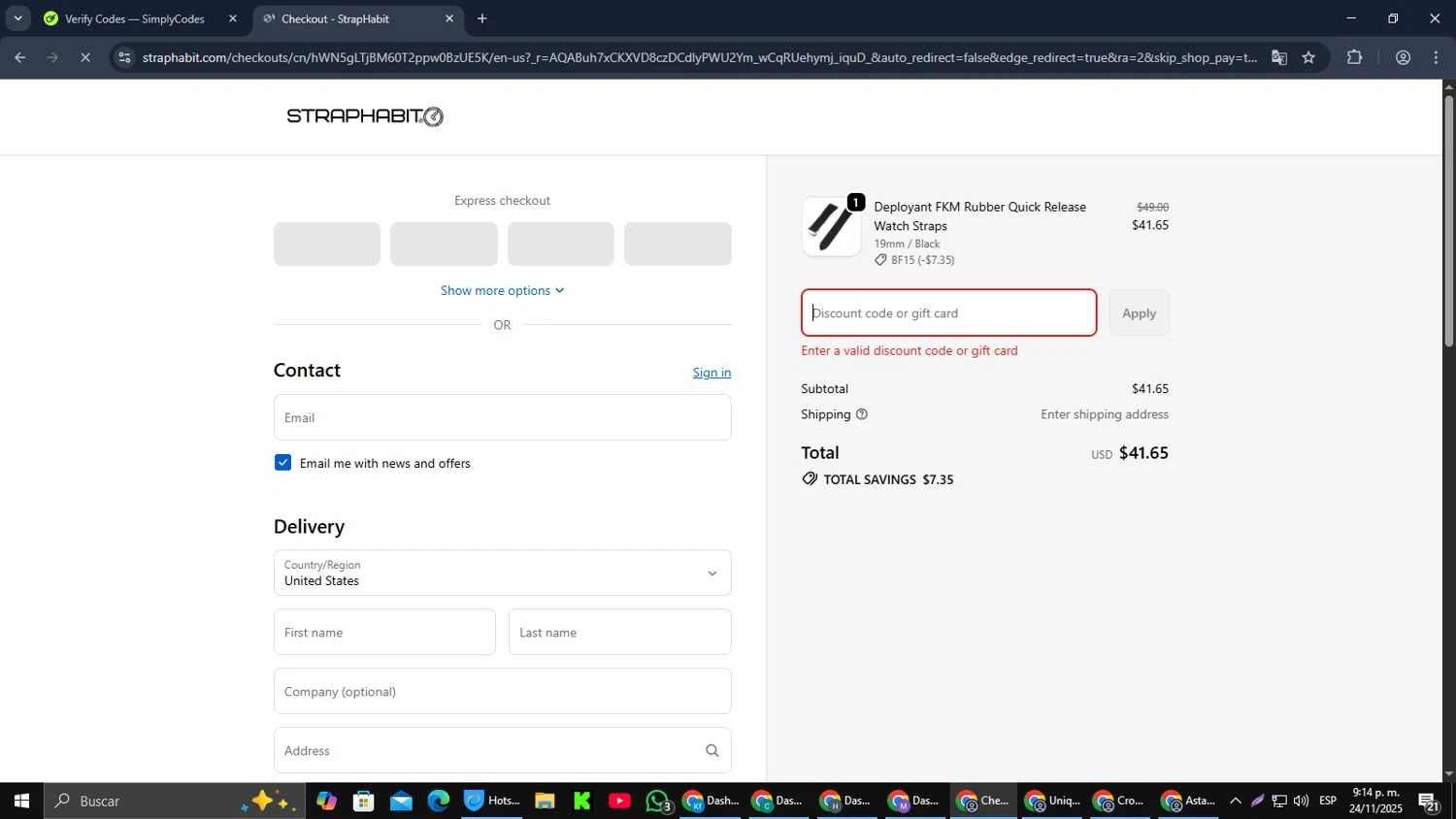 StrapHabit discount code screenshot showing code B4G1 applied at StrapHabit checkout page. Uploaded by SimplyCodes community member SmartMaverick5327 on Nov 25, 2025