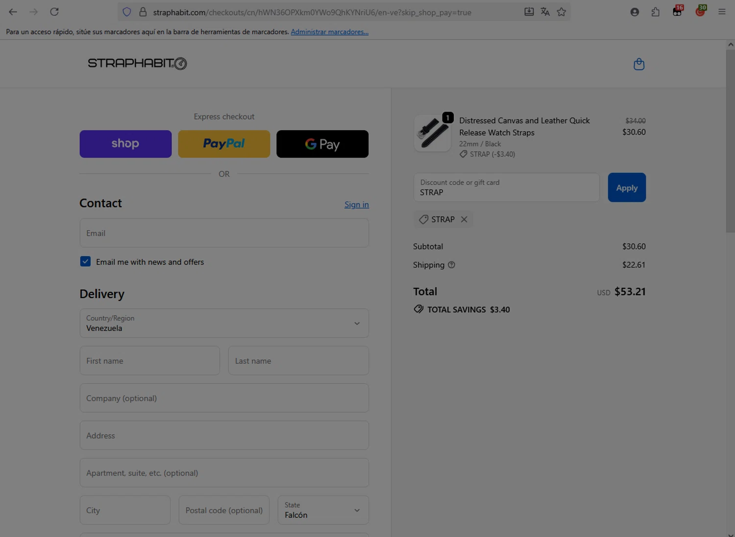 StrapHabit discount code screenshot showing code STRAP applied at StrapHabit checkout page. Uploaded by SimplyCodes community member CleverFox1674 on Sep 18, 2025