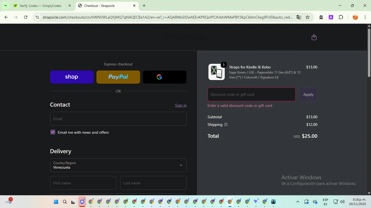 Strapsicle discount code screenshot showing code 10OFF applied at Strapsicle checkout page. Uploaded by SimplyCodes community member TreasureSentinel5290 on Nov 20, 2025