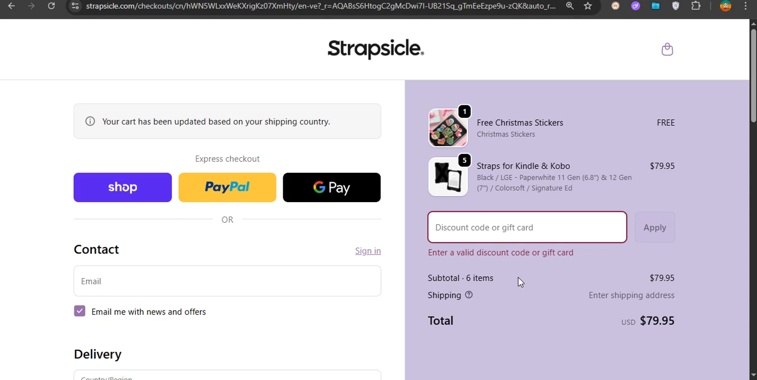 Strapsicle discount code screenshot showing code SAVE15 applied at Strapsicle checkout page. Uploaded by SimplyCodes community member PrimeShopper6600 on Nov 20, 2025