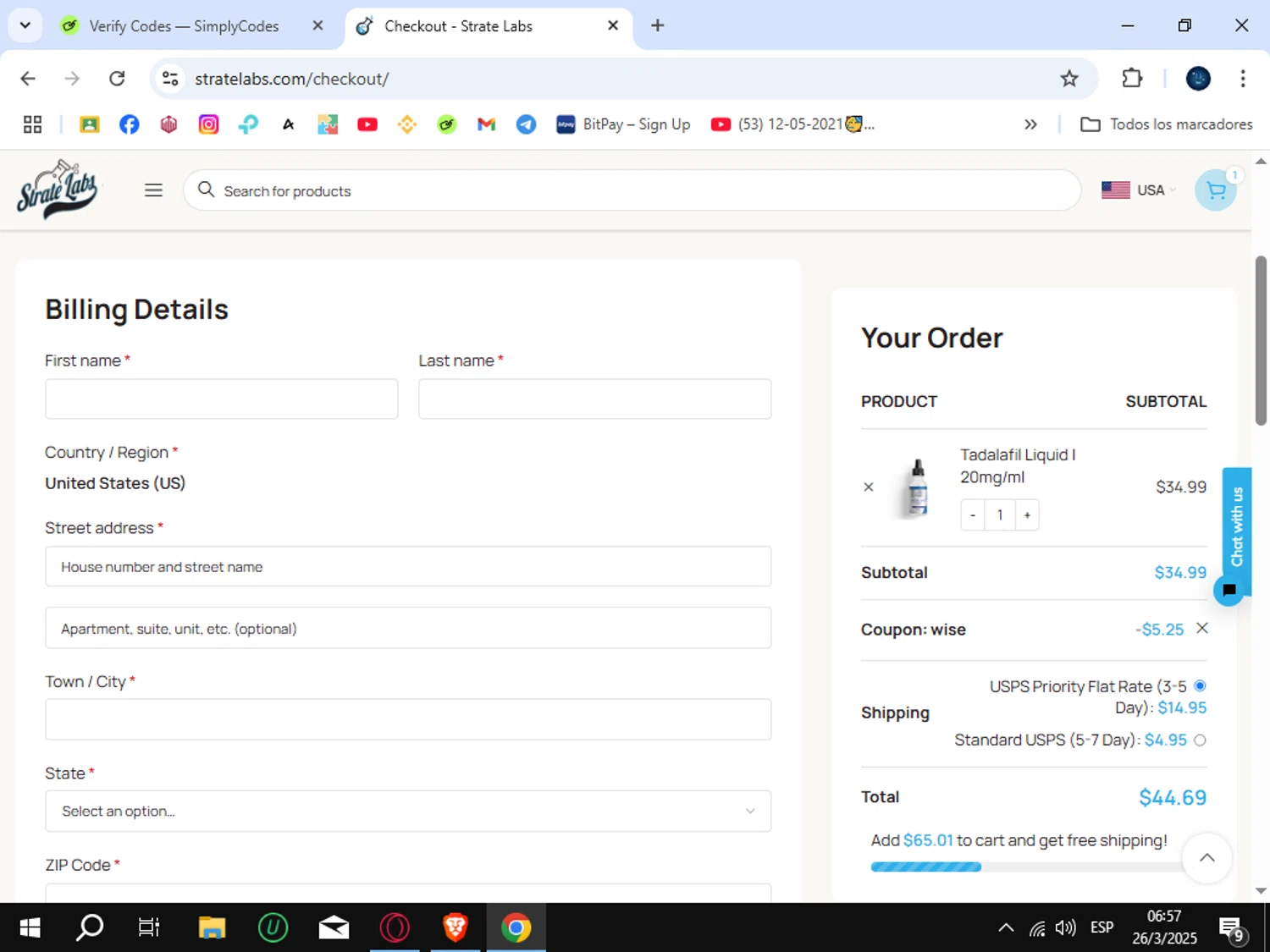 Strate Labs promo code screenshot showing code wise applied at Strate Labs checkout page. Uploaded by SimplyCodes community member SunJinWoo on Mar 26, 2025