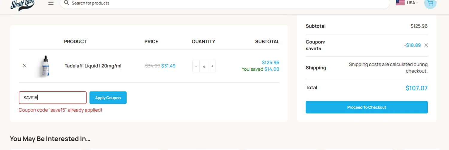 Strate Labs promo code screenshot showing code SAVE15 applied at Strate Labs checkout page. Uploaded by SimplyCodes community member CouponLion324 on Aug 16, 2025