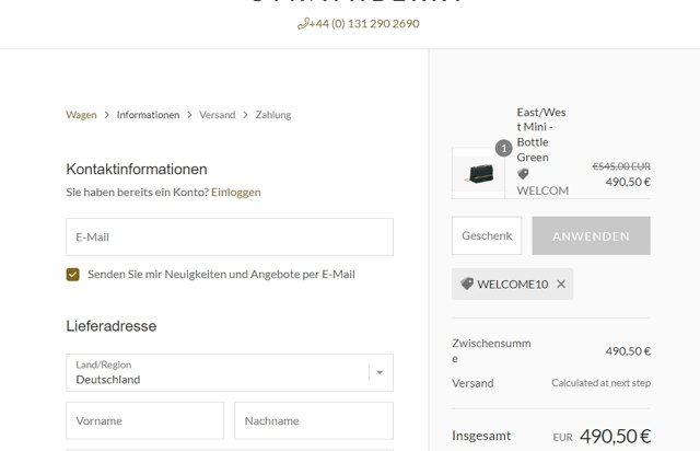 Strathberry checkout page showing Strathberry discount code box | Screenshot taken by SimplyCodes community member on May 17, 2023