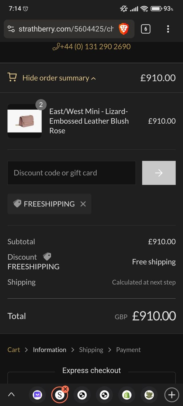 Strathberry checkout page showing Strathberry discount code box | Screenshot taken by SimplyCodes community member on Feb 9, 2024