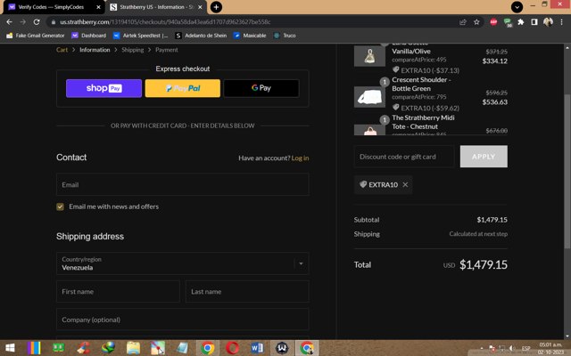 Strathberry checkout page showing Strathberry discount code box | Screenshot taken by SimplyCodes community member on Oct 2, 2023