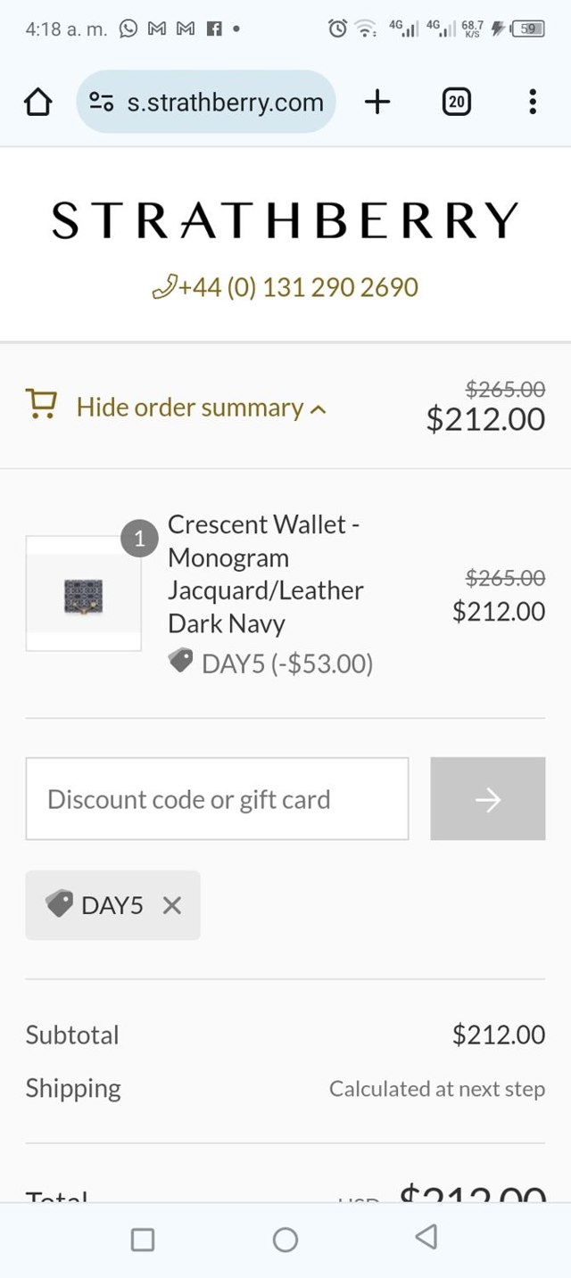 Strathberry checkout page showing Strathberry discount code box | Screenshot taken by SimplyCodes community member on Dec 5, 2023
