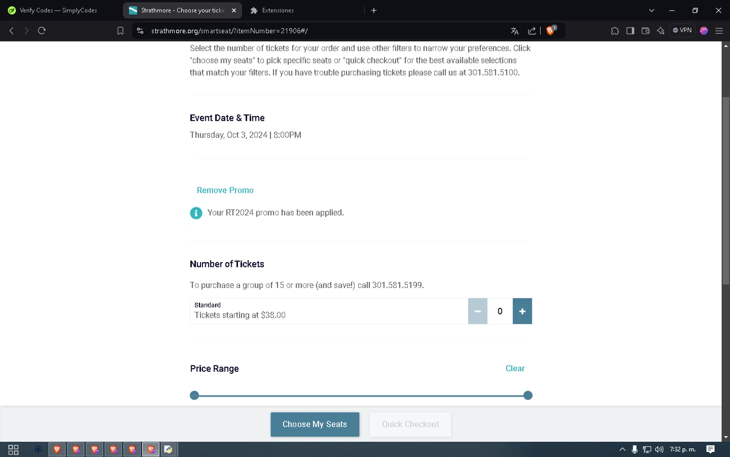 Strathmore MD checkout page showing Strathmore MD promo code box | Screenshot taken by SimplyCodes community member on Sep 27, 2024