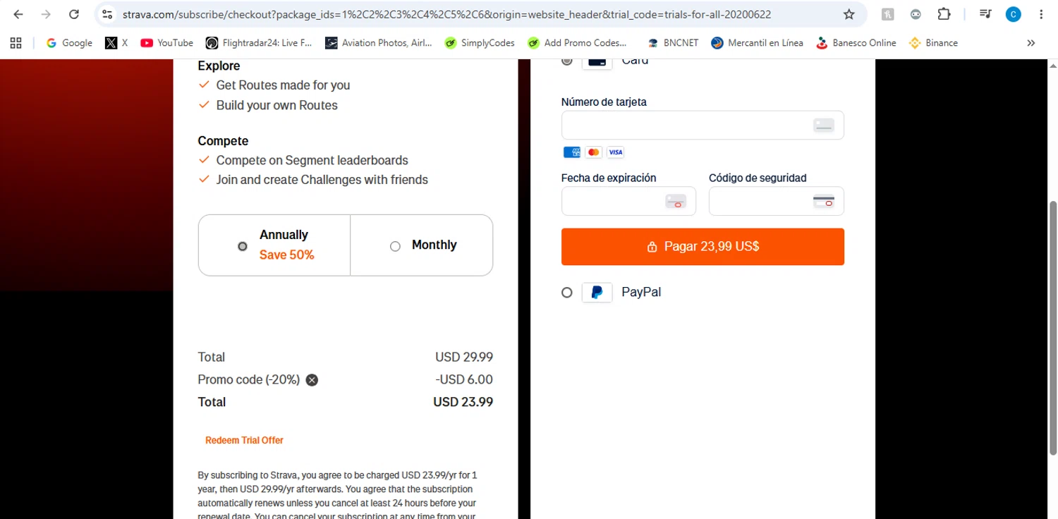 Strava promo code screenshot showing code EZRA20 applied at Strava checkout page. Uploaded by SimplyCodes community member victor on May 12, 2026