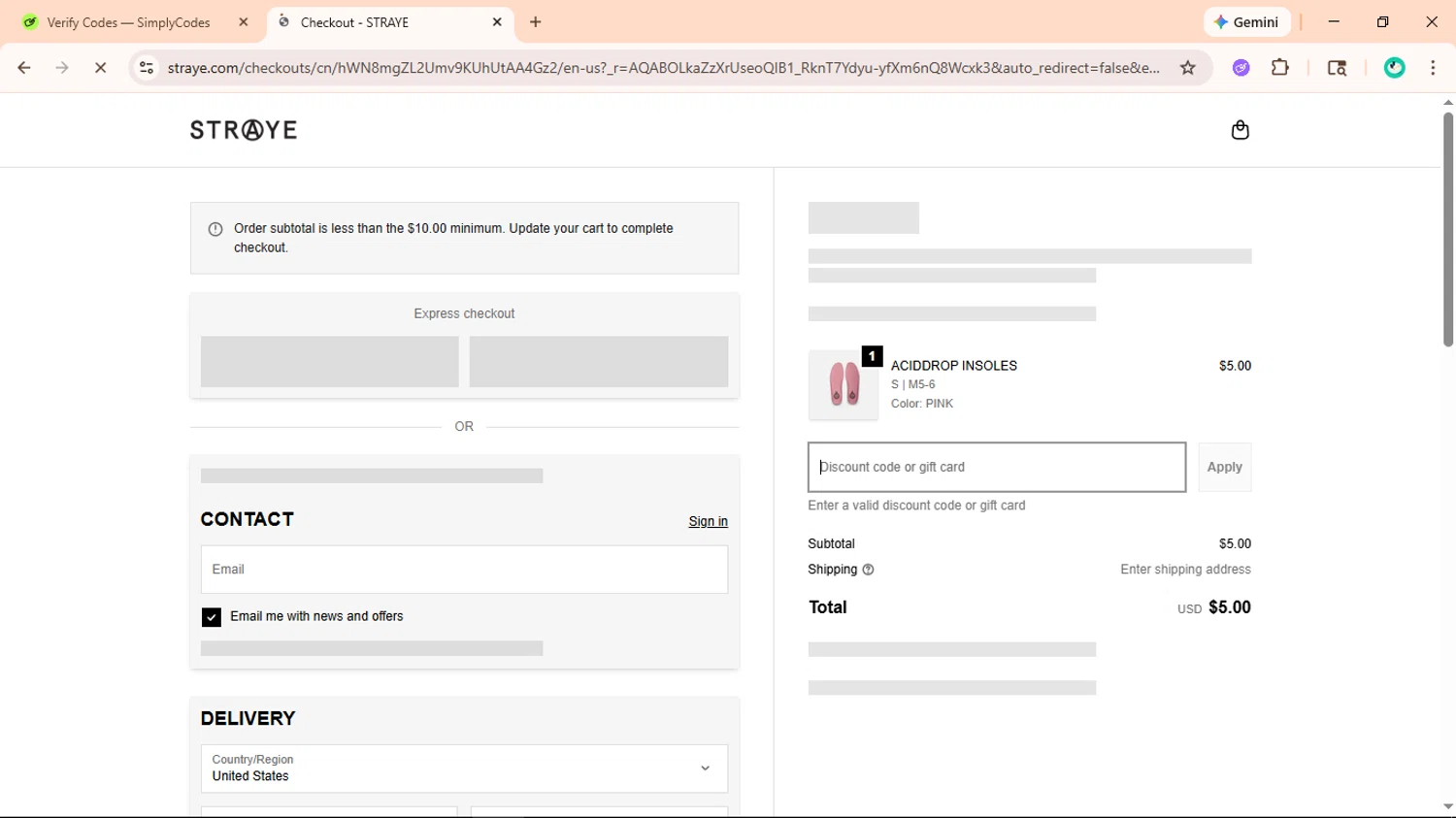 STRAYE discount code screenshot showing code BLACKFYE applied at STRAYE checkout page. Uploaded by SimplyCodes community member ShieldLegend9691 on Feb 14, 2026