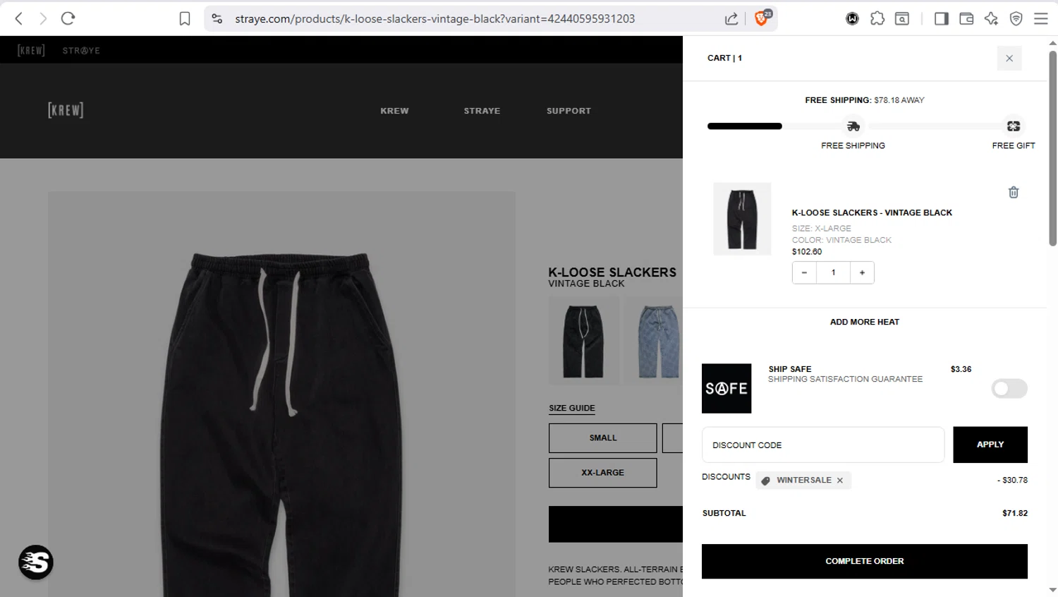 STRAYE checkout page showing STRAYE discount code box | Screenshot taken by SimplyCodes community member on Jan 24, 2026