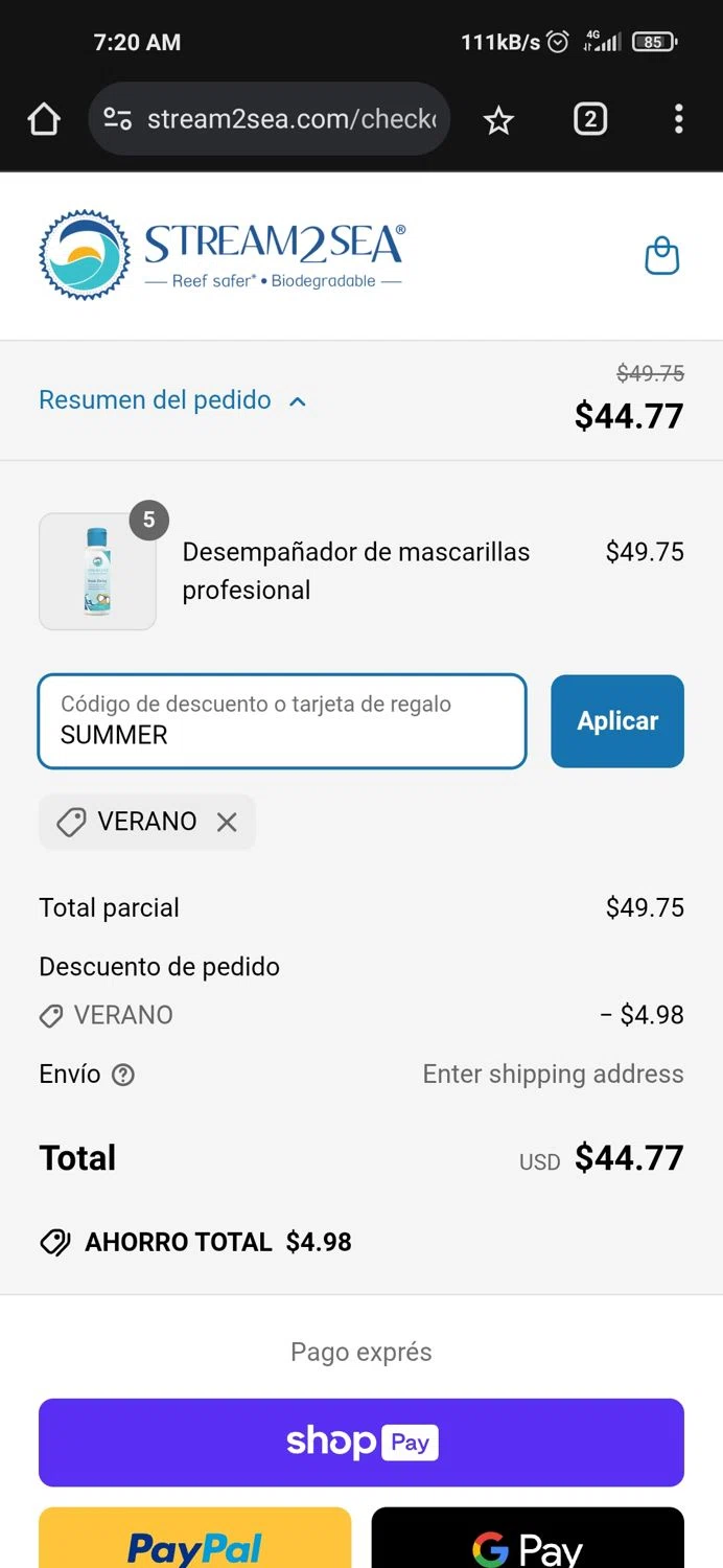 Stream2Sea promo code screenshot showing code SUMMER applied at Stream2Sea checkout page. Uploaded by SimplyCodes community member CrownWizard2212 on May 11, 2025