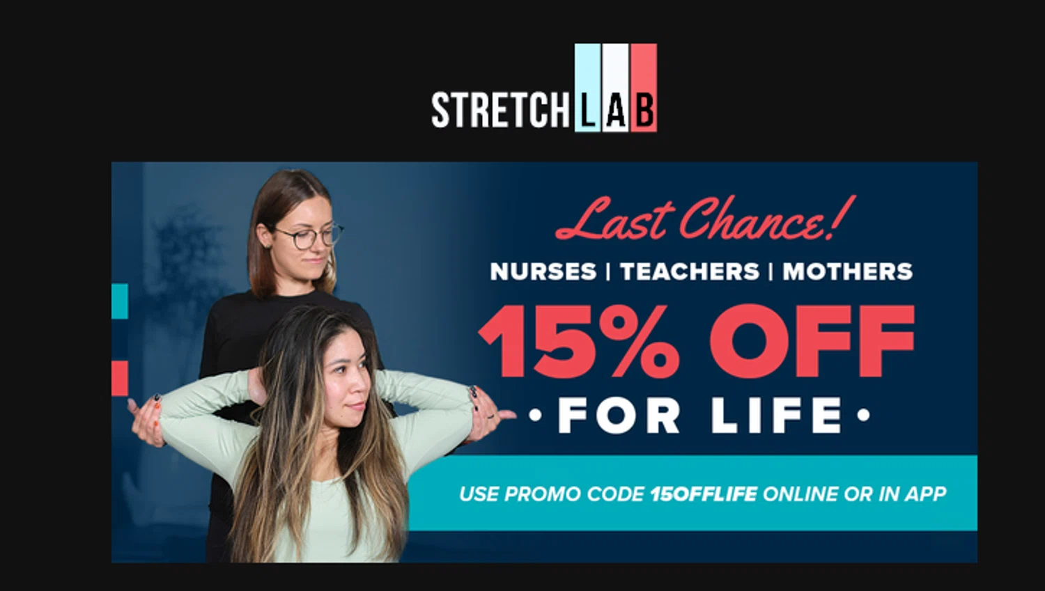 StretchLab promo code screenshot showing code 15OFFLIFE applied at StretchLab checkout page. Uploaded by SimplyCodes community member 111111 on May 12, 2025