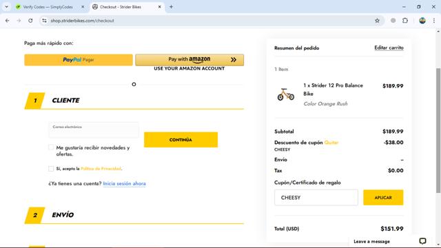 Strider Bikes checkout page showing Strider Bikes discount code box | Screenshot taken by SimplyCodes community member on Feb 28, 2025