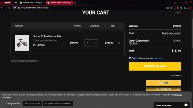 Strider Bikes checkout page showing Strider Bikes discount code box | Screenshot taken by SimplyCodes community member on Feb 22, 2025