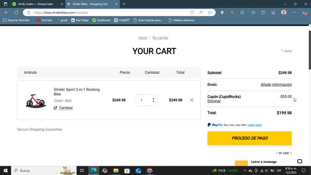 Strider Bikes checkout page showing Strider Bikes discount code box | Screenshot taken by SimplyCodes community member on Feb 5, 2025