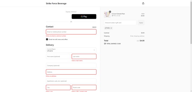 Strike Force checkout page showing Strike Force promo code box | Screenshot taken by SimplyCodes community member on Sep 6, 2025