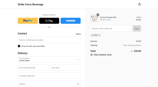 Strike Force checkout page showing Strike Force promo code box | Screenshot taken by SimplyCodes community member on Sep 6, 2025
