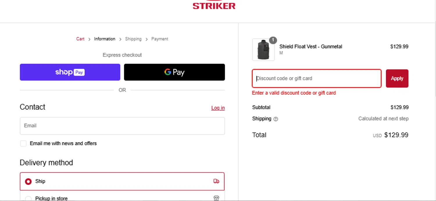 Striker Brands discount code screenshot showing code WIFA2024 applied at Striker Brands checkout page. Uploaded by SimplyCodes community member Franyer12 on Feb 12, 2025