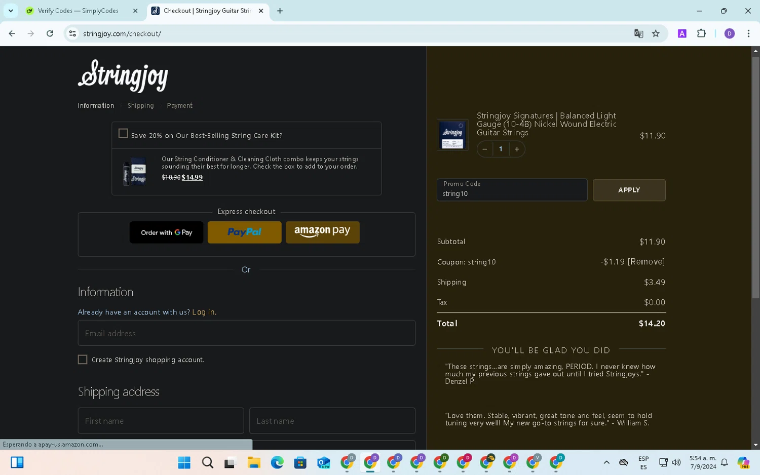 where to use Stringjoy promo code box