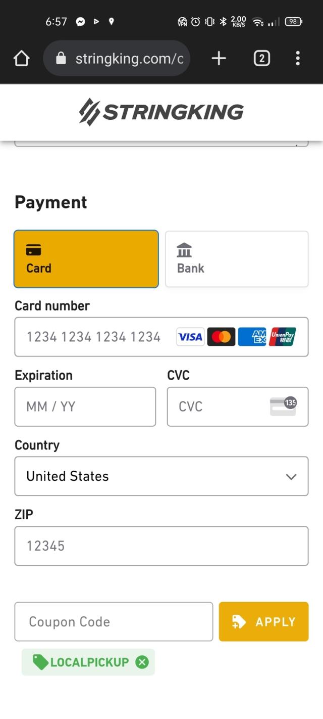 StringKing checkout page showing StringKing coupon code box | Screenshot taken by SimplyCodes community member on Jul 27, 2023