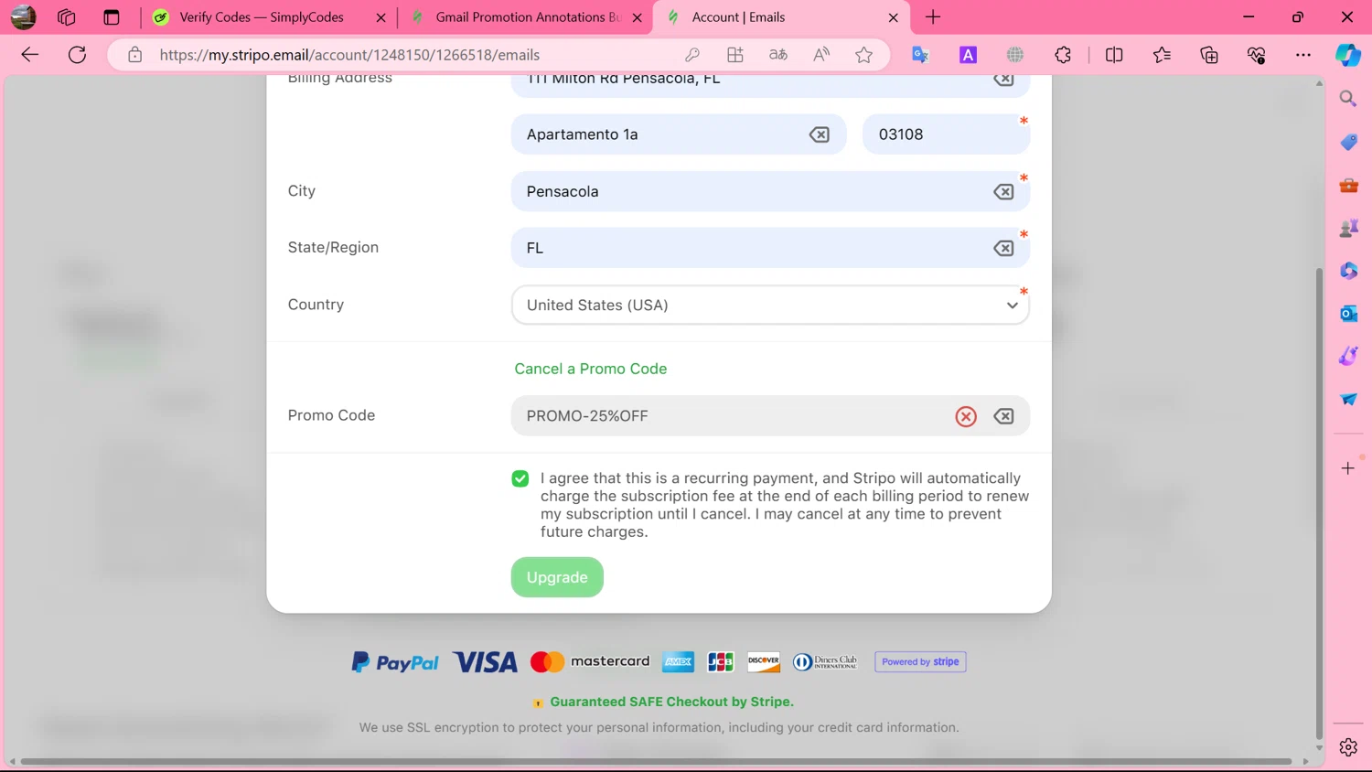 Stripo checkout page showing Stripo promo code box | Screenshot taken by SimplyCodes community member on May 16, 2024