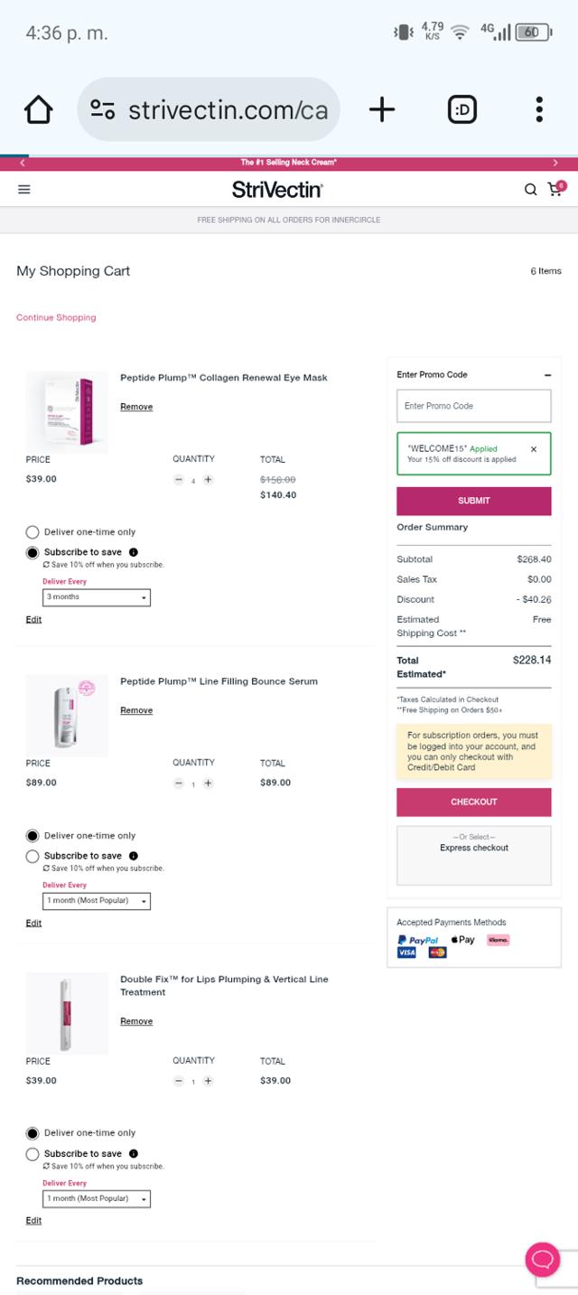 StriVectin checkout page showing StriVectin promo code box | Screenshot taken by SimplyCodes community member on Jul 17, 2025