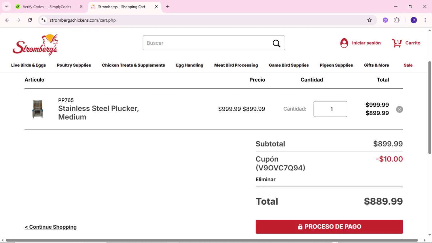 Strombergs checkout page showing Strombergs coupon code box | Screenshot taken by SimplyCodes community member on Jan 28, 2026