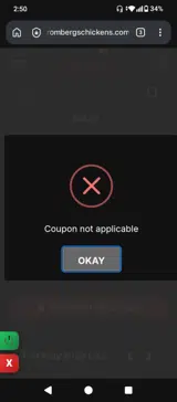 Strombergs coupon verification screenshot