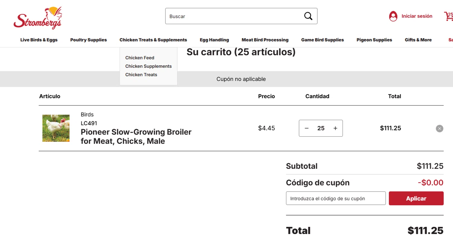 Strombergs coupon code screenshot showing code FLOCK10 applied at Strombergs checkout page. Uploaded by SimplyCodes community member ashe1986 on Oct 10, 2025