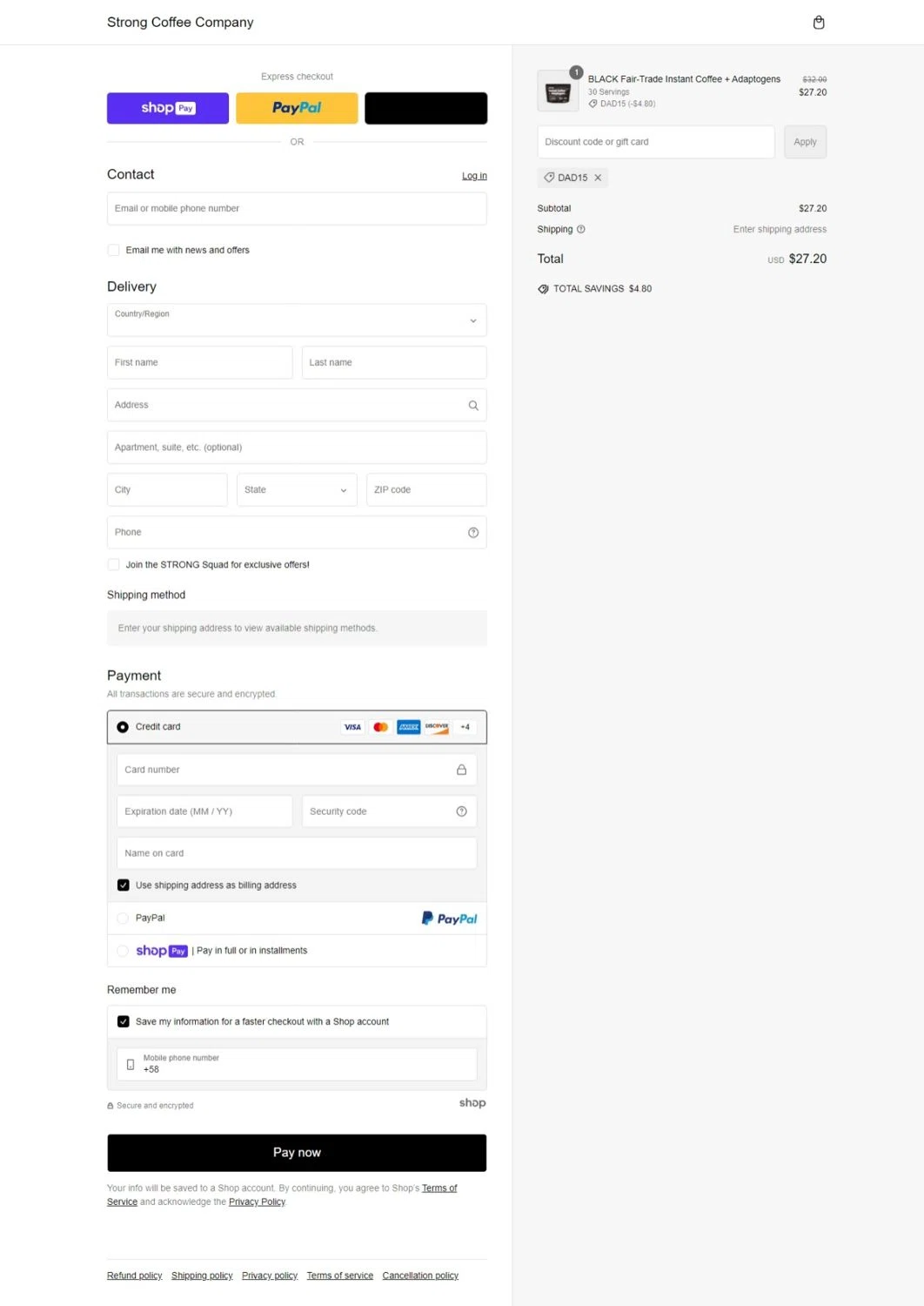 where to use Strong Coffee Company promo code box