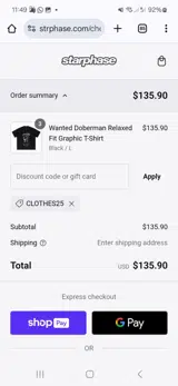 CLOTHES25 coupon verification screenshot