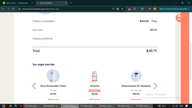 Strut checkout page showing Strut promo code box | Screenshot taken by SimplyCodes community member on May 23, 2025