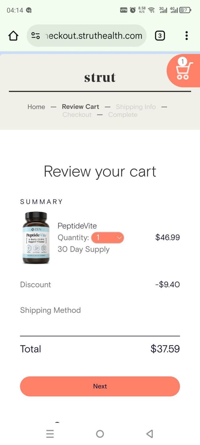 Strut checkout page showing Strut promo code box | Screenshot taken by SimplyCodes community member on Aug 5, 2025