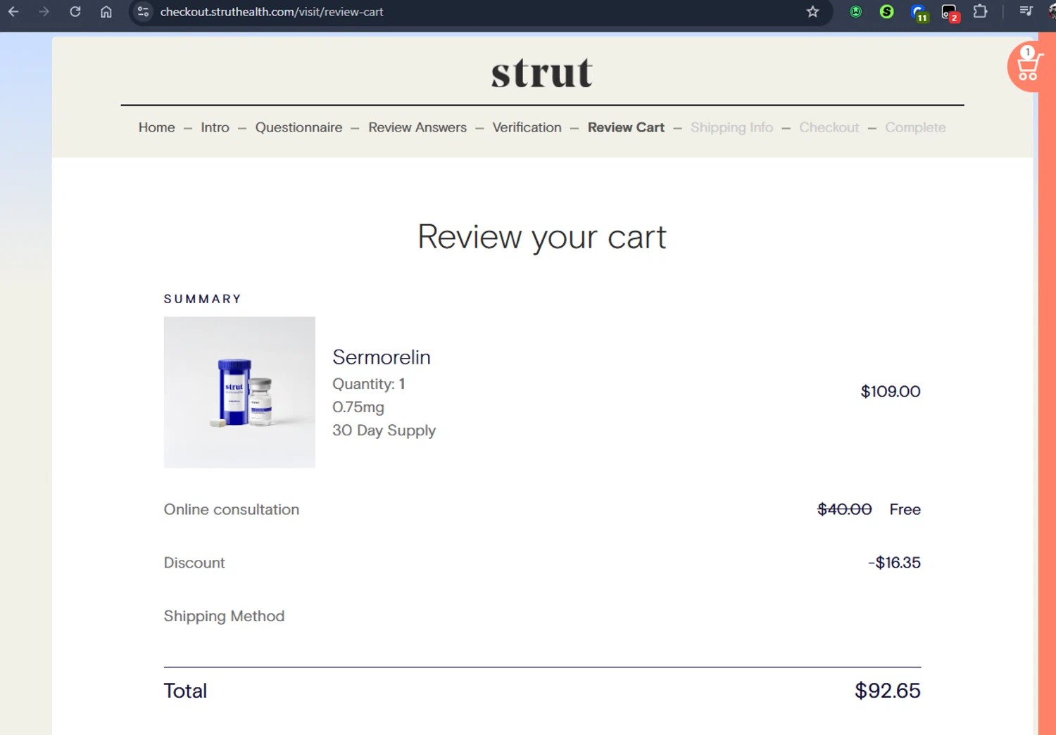 Strut promo code screenshot showing code STRUT15 applied at Strut checkout page. Uploaded by SimplyCodes community member Jmhernand1 on Jun 12, 2026