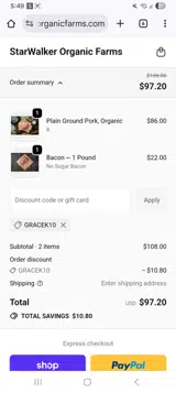 StarWalker Organic Farms coupon verification screenshot