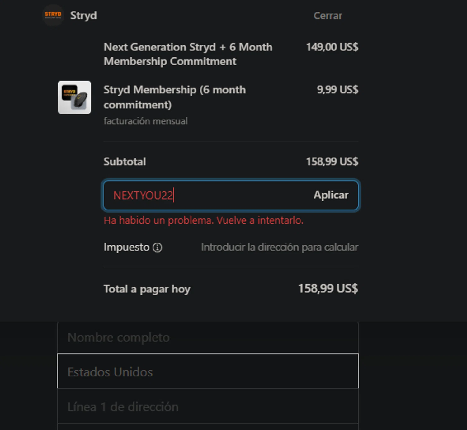 Stryd promo code screenshot showing code NextYou22 applied at Stryd checkout page. Uploaded by SimplyCodes community member DALASITO on Jan 25, 2025