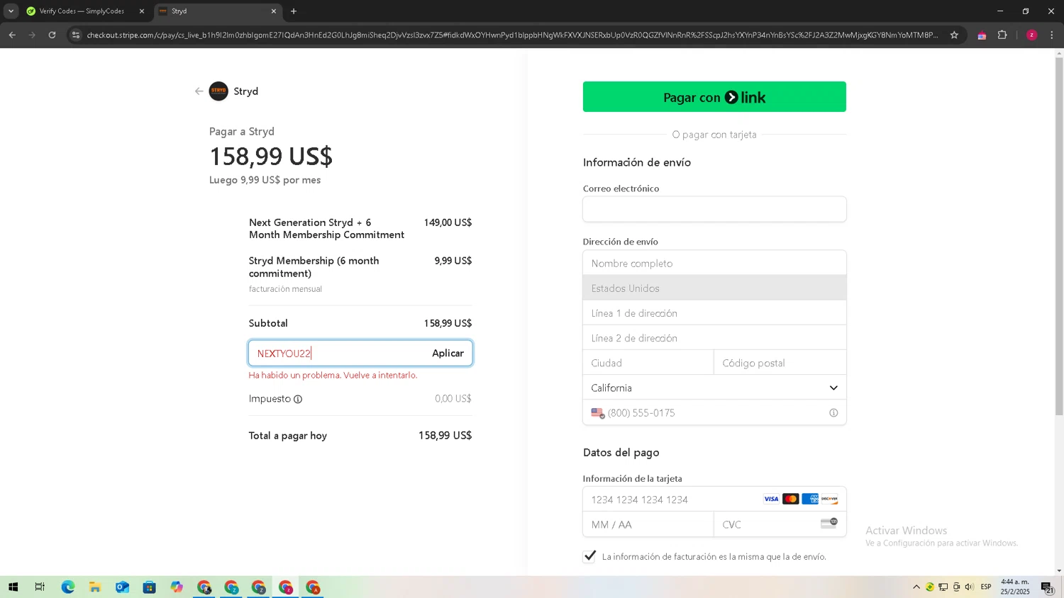 Stryd promo code screenshot showing code NextYou22 applied at Stryd checkout page. Uploaded by SimplyCodes community member TreasureTitan9744 on Feb 25, 2025