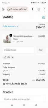 JOL coupon verification screenshot