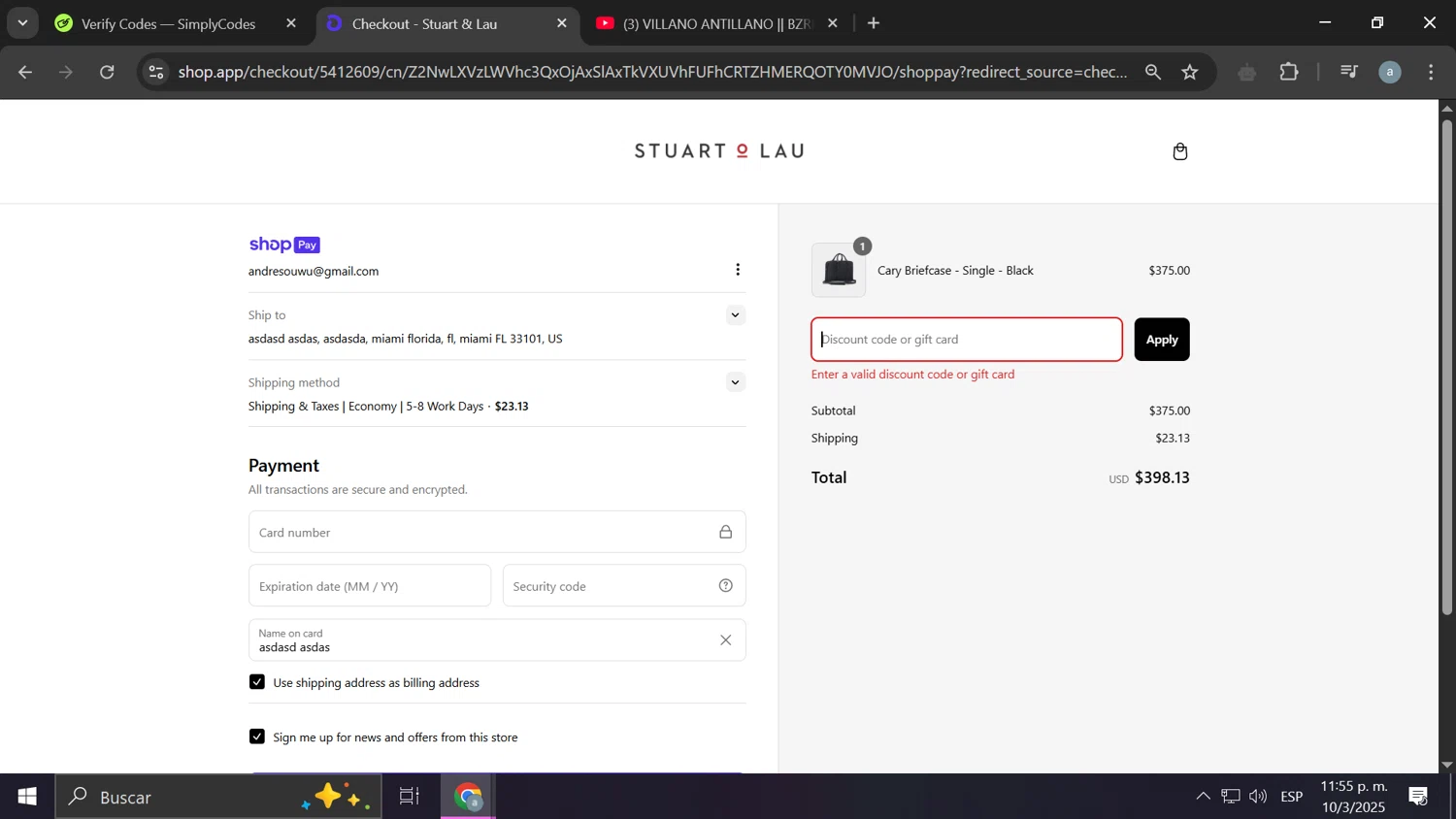 Stuart & Lau promo code screenshot showing code BF_2023 applied at Stuart & Lau checkout page. Uploaded by SimplyCodes community member Frizk_1 on Mar 11, 2025