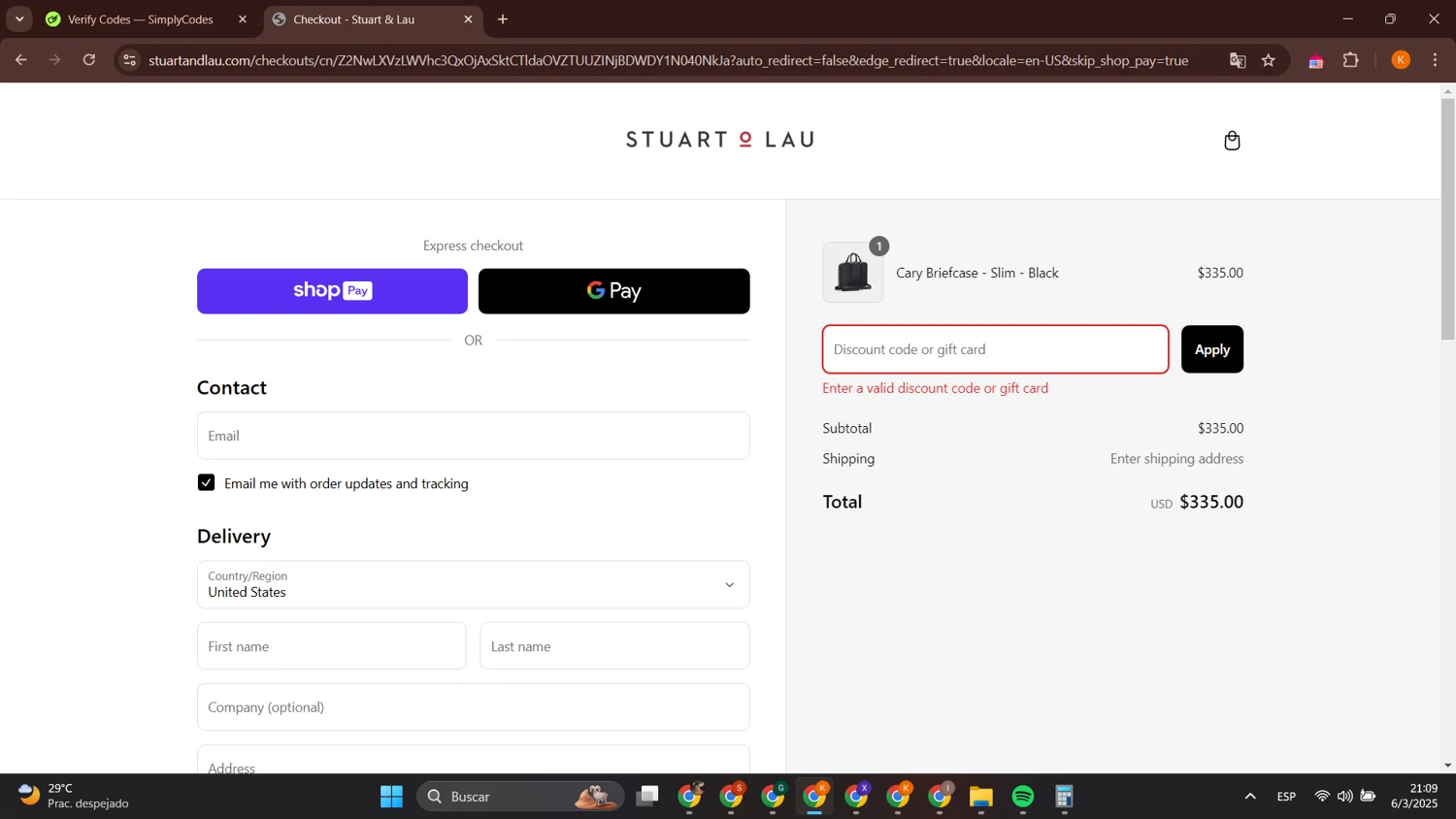 Stuart & Lau promo code screenshot showing code 24HR_2024 applied at Stuart & Lau checkout page. Uploaded by SimplyCodes community member BonusCurator3058 on Mar 7, 2025