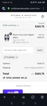 Flash25 coupon verification screenshot