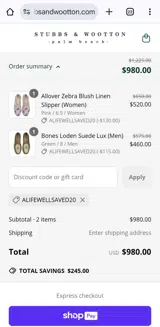 ALIFEWELLSAVED20 coupon verification screenshot