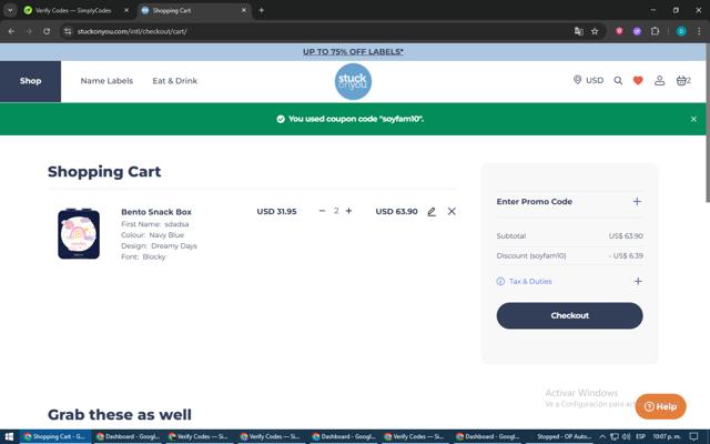 Stuck On You checkout page showing Stuck On You promo code box | Screenshot taken by SimplyCodes community member on Jun 13, 2025