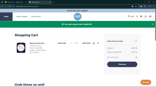 Stuck On You checkout page showing Stuck On You promo code box | Screenshot taken by SimplyCodes community member on Jun 20, 2025
