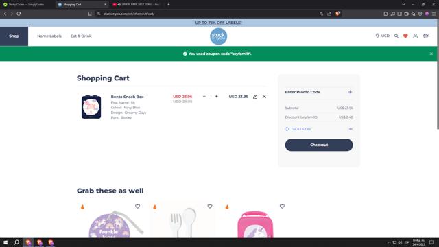 Stuck On You checkout page showing Stuck On You promo code box | Screenshot taken by SimplyCodes community member on Apr 24, 2025