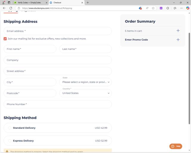 Stuck On You checkout page showing Stuck On You promo code box | Screenshot taken by SimplyCodes community member on Jan 24, 2025