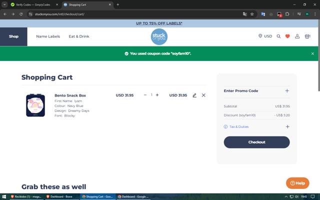 Stuck On You checkout page showing Stuck On You promo code box | Screenshot taken by SimplyCodes community member on May 15, 2025